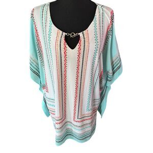 JM Collection Striped Blue White Tunic Top‎  Women Size XLarge